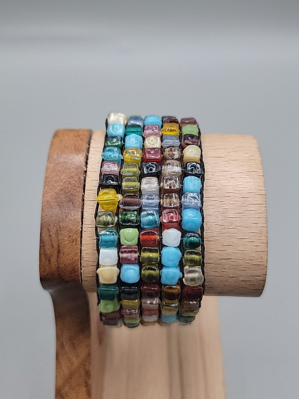 Multi Semi-Precious Gem Stone Glass Mosiac Stretch Bracelet Up To 8" Rough Cut - Picture 5 of 8